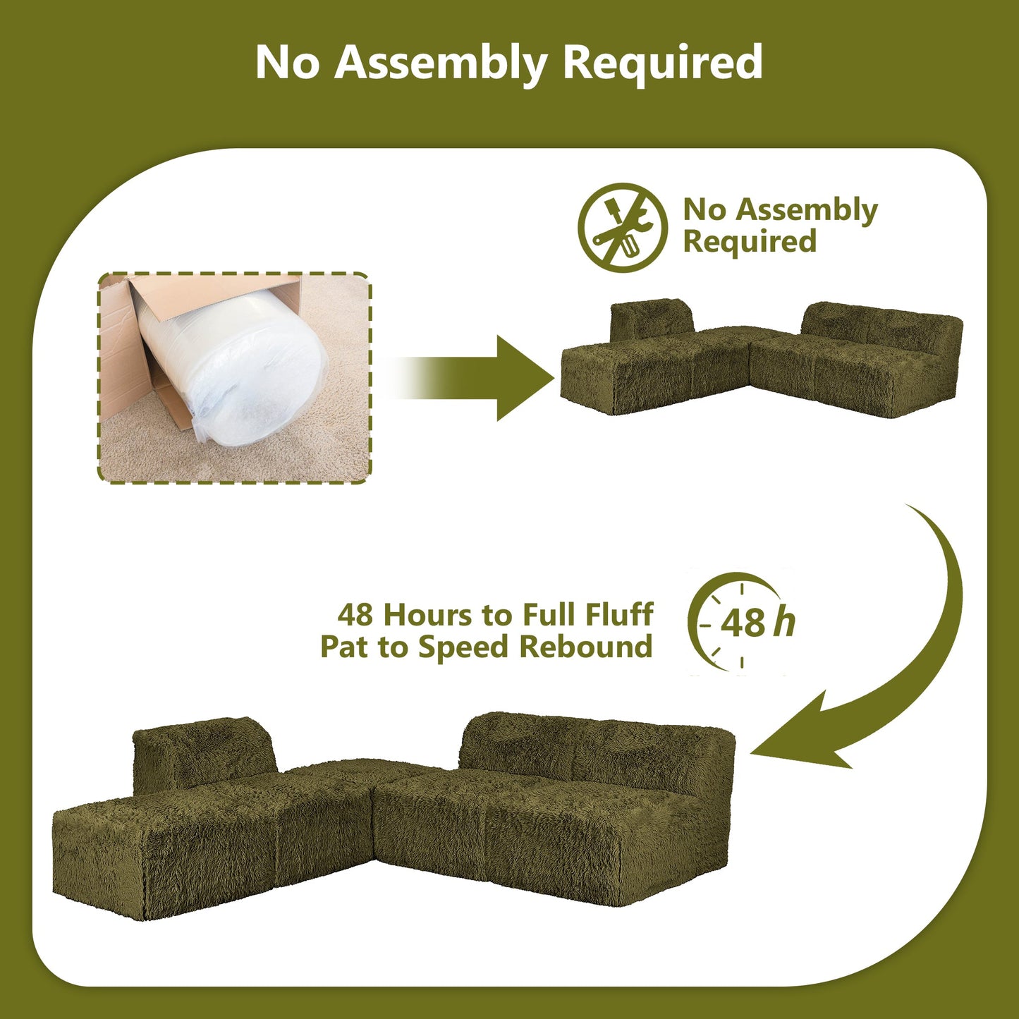 Contemporary Compressed Foam Modular Sectional Sofa with Asymmetrical Single Backrest – Deep Seating Comfort