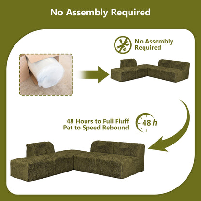 Contemporary Compressed Foam Modular Sectional Sofa with Asymmetrical Single Backrest – Deep Seating Comfort