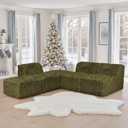 Contemporary Compressed Foam Modular Sectional Sofa with Asymmetrical Single Backrest – Deep Seating Comfort