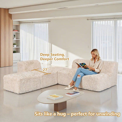 Contemporary Compressed Foam Modular Sectional Sofa with Asymmetrical Single Backrest – Deep Seating Comfort