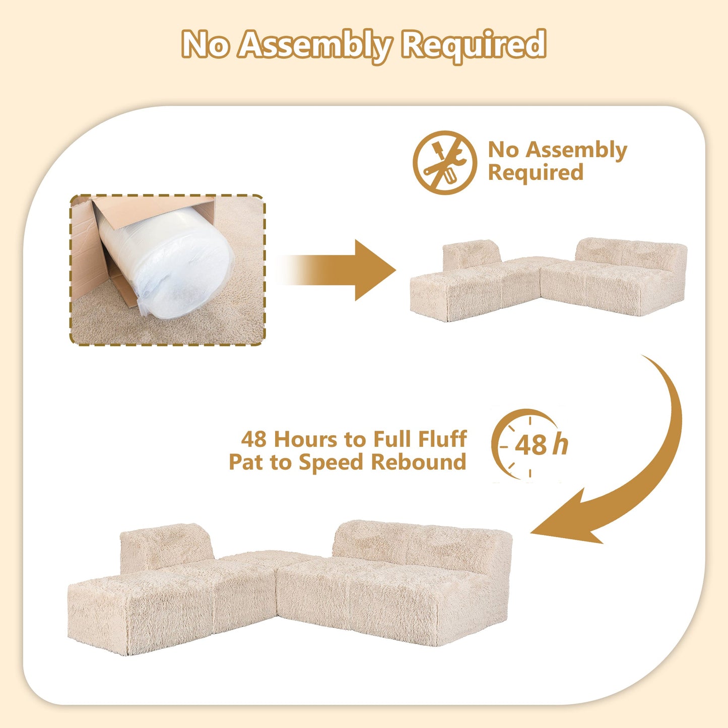 Contemporary Compressed Foam Modular Sectional Sofa with Asymmetrical Single Backrest – Deep Seating Comfort