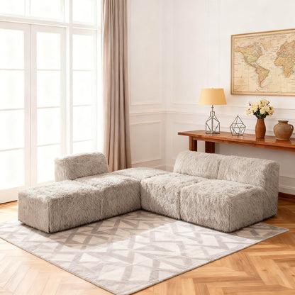 Contemporary Compressed Foam Modular Sectional Sofa with Asymmetrical Single Backrest – Deep Seating Comfort