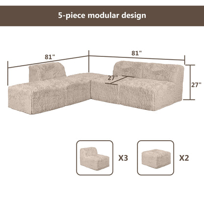 Contemporary Compressed Foam Modular Sectional Sofa with Asymmetrical Single Backrest – Deep Seating Comfort