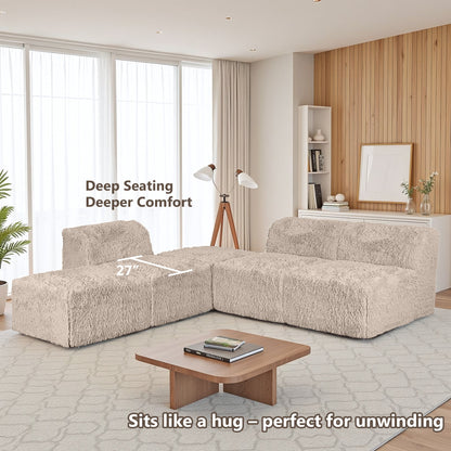 Contemporary Compressed Foam Modular Sectional Sofa with Asymmetrical Single Backrest – Deep Seating Comfort