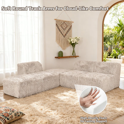 Contemporary Compressed Foam Modular Sectional Sofa with Asymmetrical Single Backrest – Deep Seating Comfort