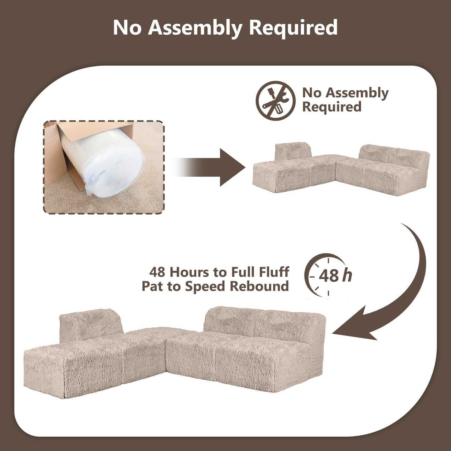 Contemporary Compressed Foam Modular Sectional Sofa with Asymmetrical Single Backrest – Deep Seating Comfort