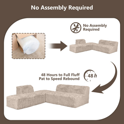 Contemporary Compressed Foam Modular Sectional Sofa with Asymmetrical Single Backrest – Deep Seating Comfort