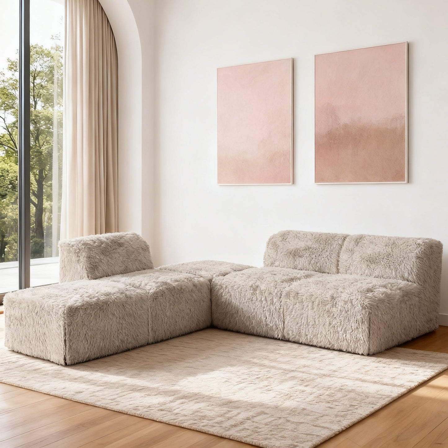 Contemporary Compressed Foam Modular Sectional Sofa with Asymmetrical Single Backrest – Deep Seating Comfort