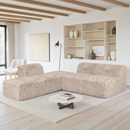 Contemporary Compressed Foam Modular Sectional Sofa with Asymmetrical Single Backrest – Deep Seating Comfort