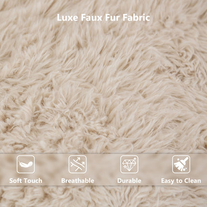 Deep Seating Compressed Foam Faux Fur Modular Loveseat, Contemporary 2-Seater for Living Room