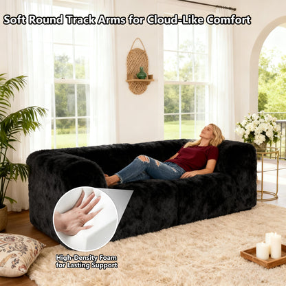 Deep Seating Compressed Foam Faux Fur Modular Loveseat, Contemporary 2-Seater for Living Room