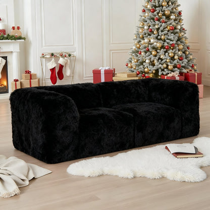 Deep Seating Compressed Foam Faux Fur Modular Loveseat, Contemporary 2-Seater for Living Room