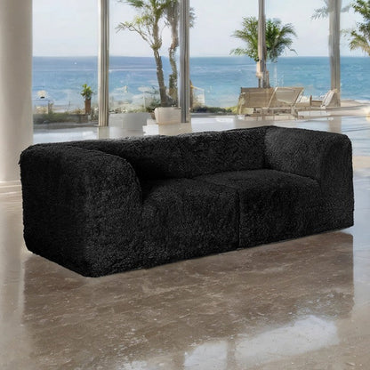 Deep Seating Compressed Foam Faux Fur Modular Loveseat, Contemporary 2-Seater for Living Room