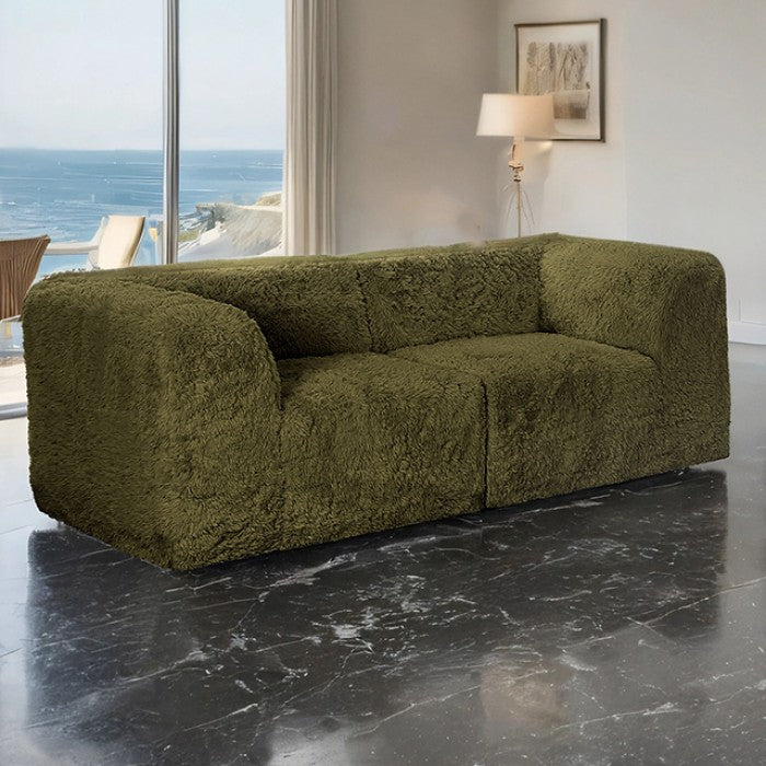 Deep Seating Compressed Foam Faux Fur Modular Loveseat, Contemporary 2-Seater for Living Room