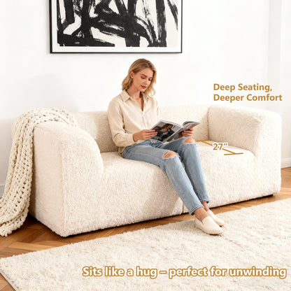 Deep Seating Compressed Foam Faux Fur Modular Loveseat, Contemporary 2-Seater for Living Room