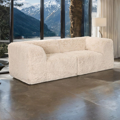 Deep Seating Compressed Foam Faux Fur Modular Loveseat, Contemporary 2-Seater for Living Room