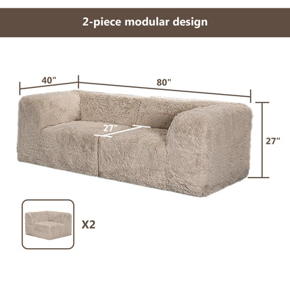 Deep Seating Compressed Foam Faux Fur Modular Loveseat, Contemporary 2-Seater for Living Room
