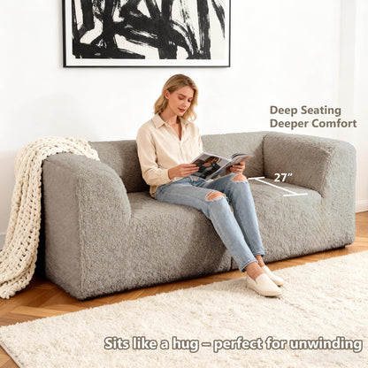 Deep Seating Compressed Foam Faux Fur Modular Loveseat, Contemporary 2-Seater for Living Room
