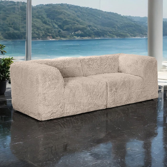 Deep Seating Compressed Foam Faux Fur Modular Loveseat, Contemporary 2-Seater for Living Room