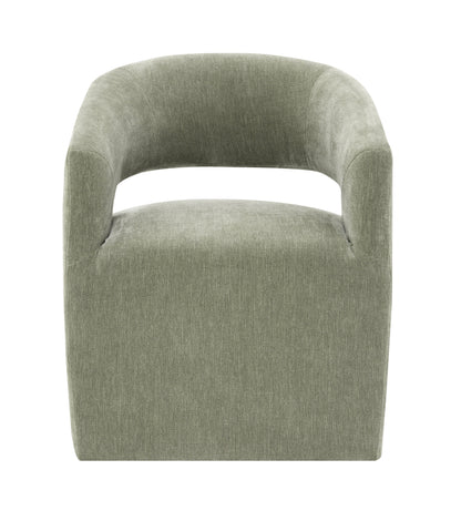 Contemporary Barrel-Back Arm Chair with Casters – Neutral Textured Fabric