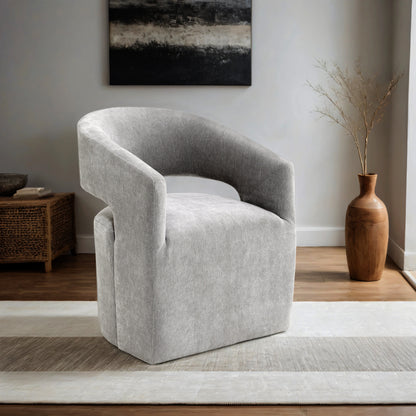 Contemporary Barrel-Back Arm Chair with Casters – Neutral Textured Fabric