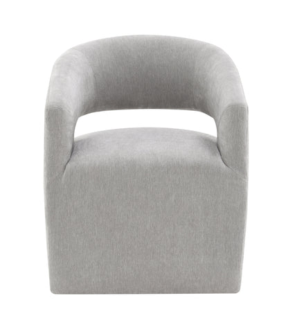 Contemporary Barrel-Back Arm Chair with Casters – Neutral Textured Fabric