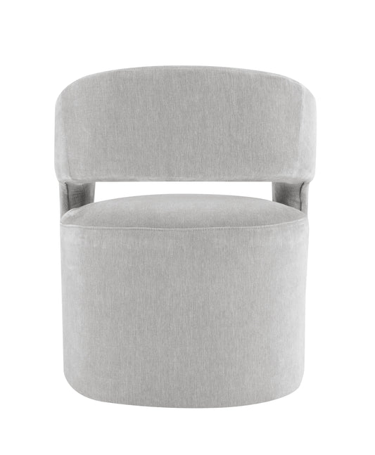 Contemporary Barrel-Back Arm Chair with Casters – Neutral Textured Fabric