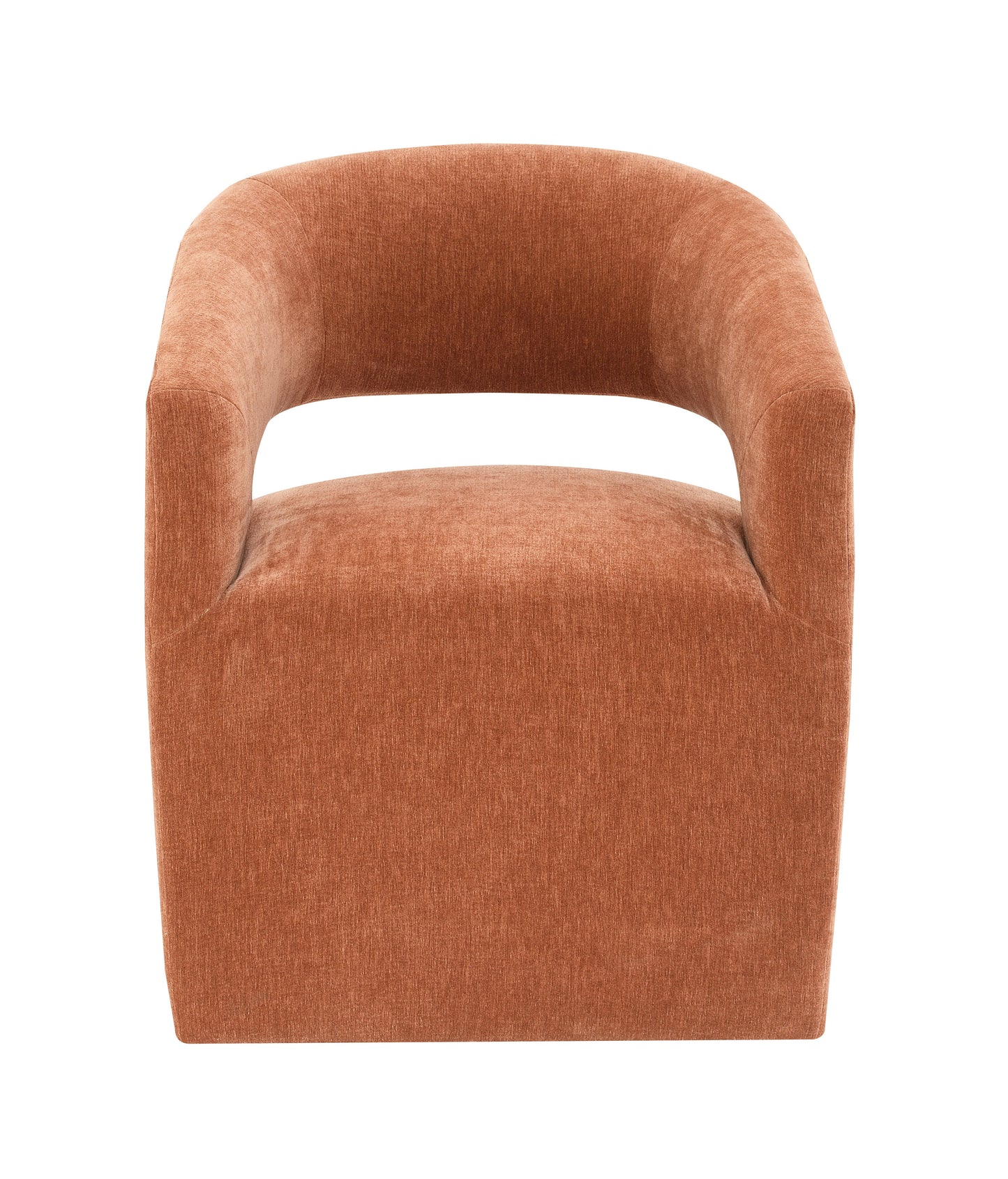 Contemporary Barrel-Back Arm Chair with Casters – Neutral Textured Fabric