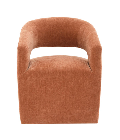 Contemporary Barrel-Back Arm Chair with Casters – Neutral Textured Fabric
