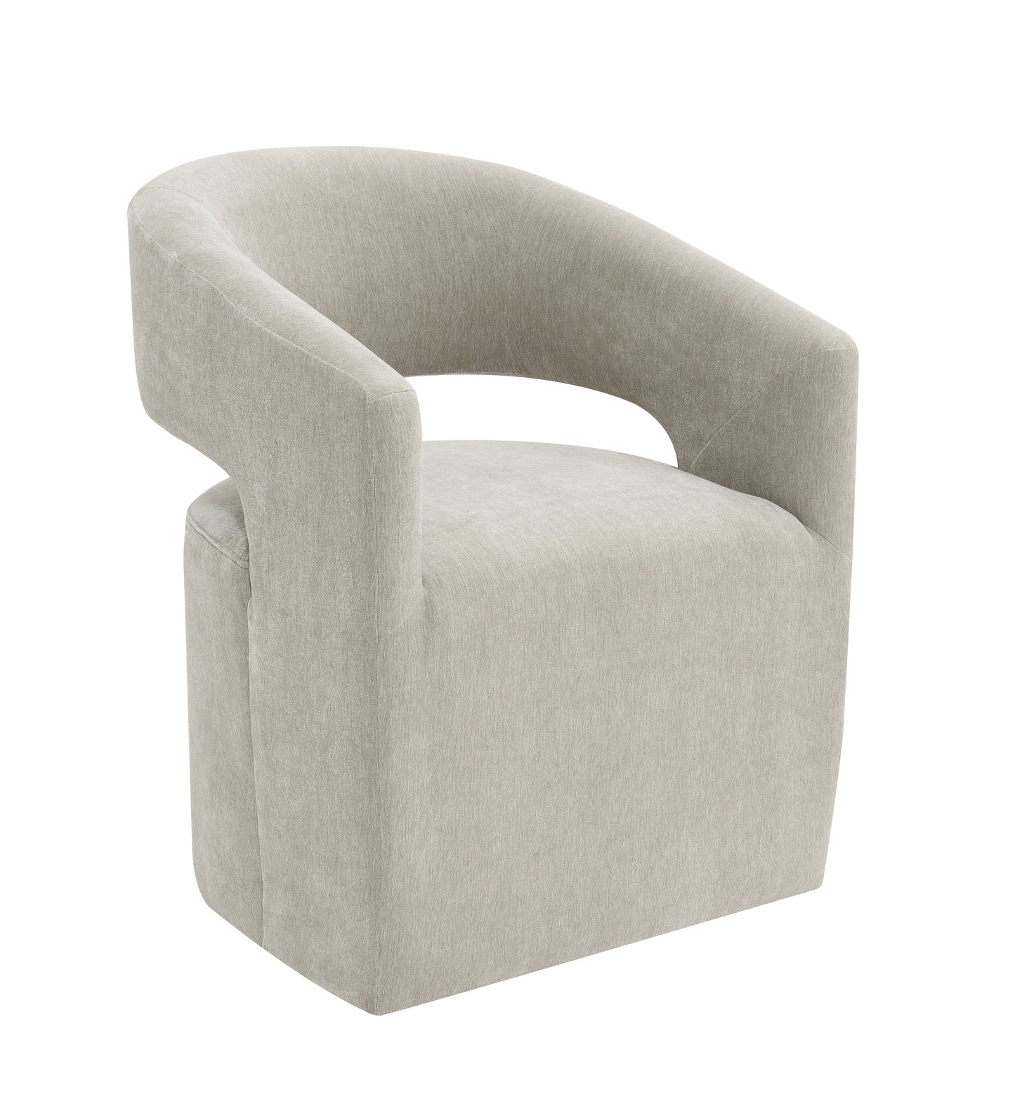 Contemporary Barrel-Back Arm Chair with Casters – Neutral Textured Fabric