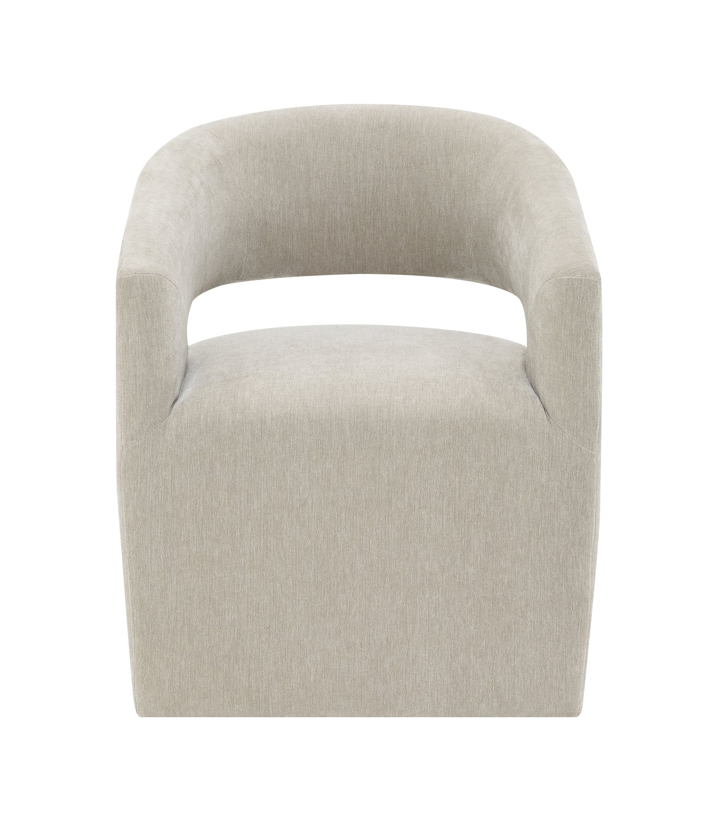 Contemporary Barrel-Back Arm Chair with Casters – Neutral Textured Fabric