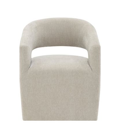 Contemporary Barrel-Back Arm Chair with Casters – Neutral Textured Fabric