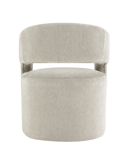 Contemporary Barrel-Back Arm Chair with Casters – Neutral Textured Fabric