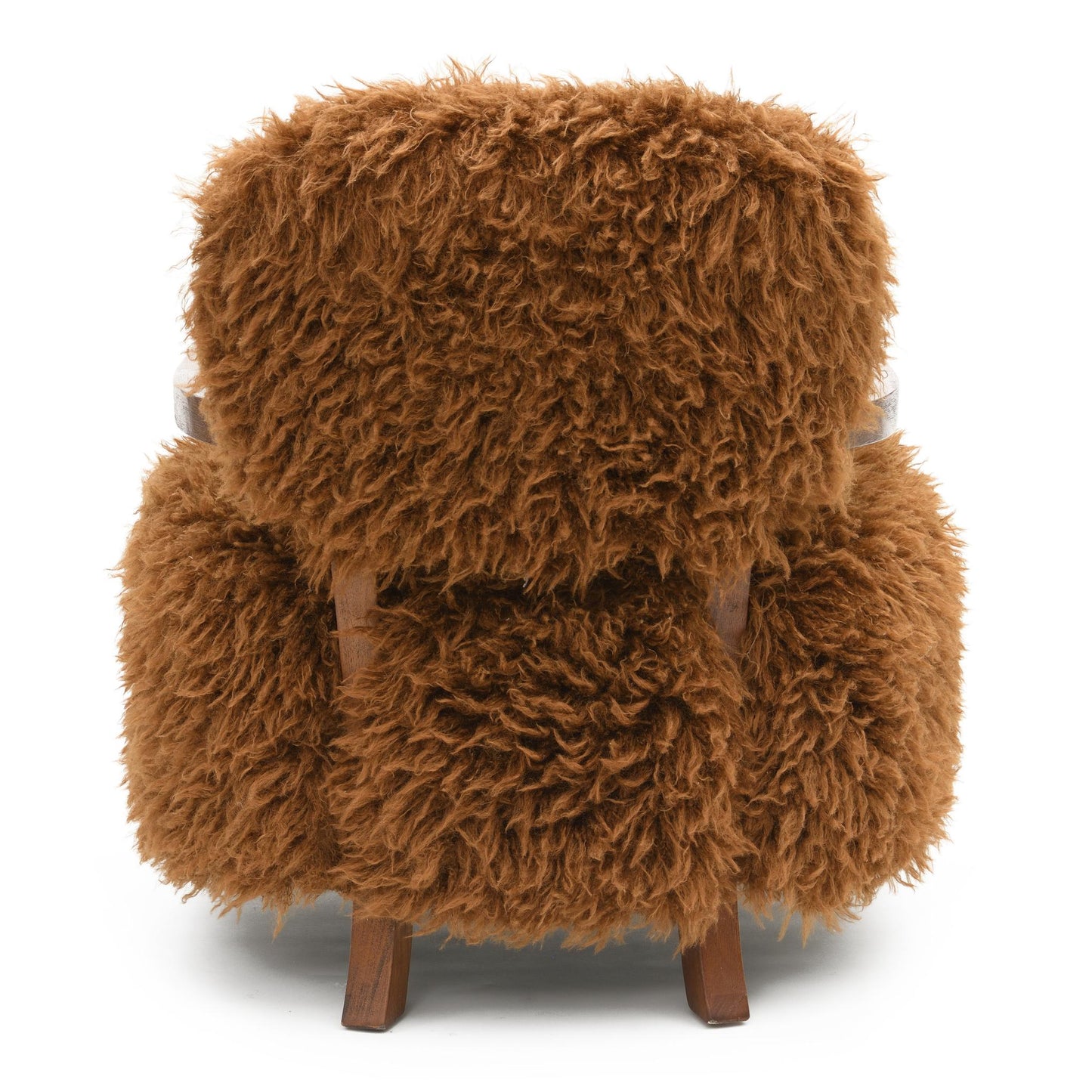 Contemporary Yeti Accent Chair – Ultra Soft Faux Fur, Dark Walnut Wood Arms