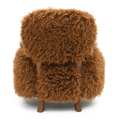 Contemporary Yeti Accent Chair – Ultra Soft Faux Fur, Dark Walnut Wood Arms