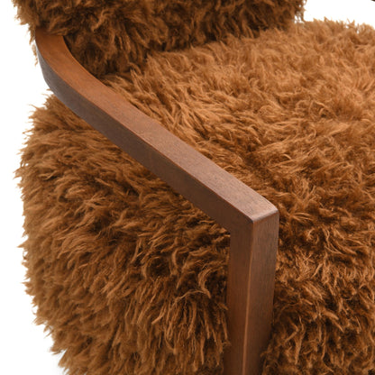 Contemporary Yeti Accent Chair – Ultra Soft Faux Fur, Dark Walnut Wood Arms