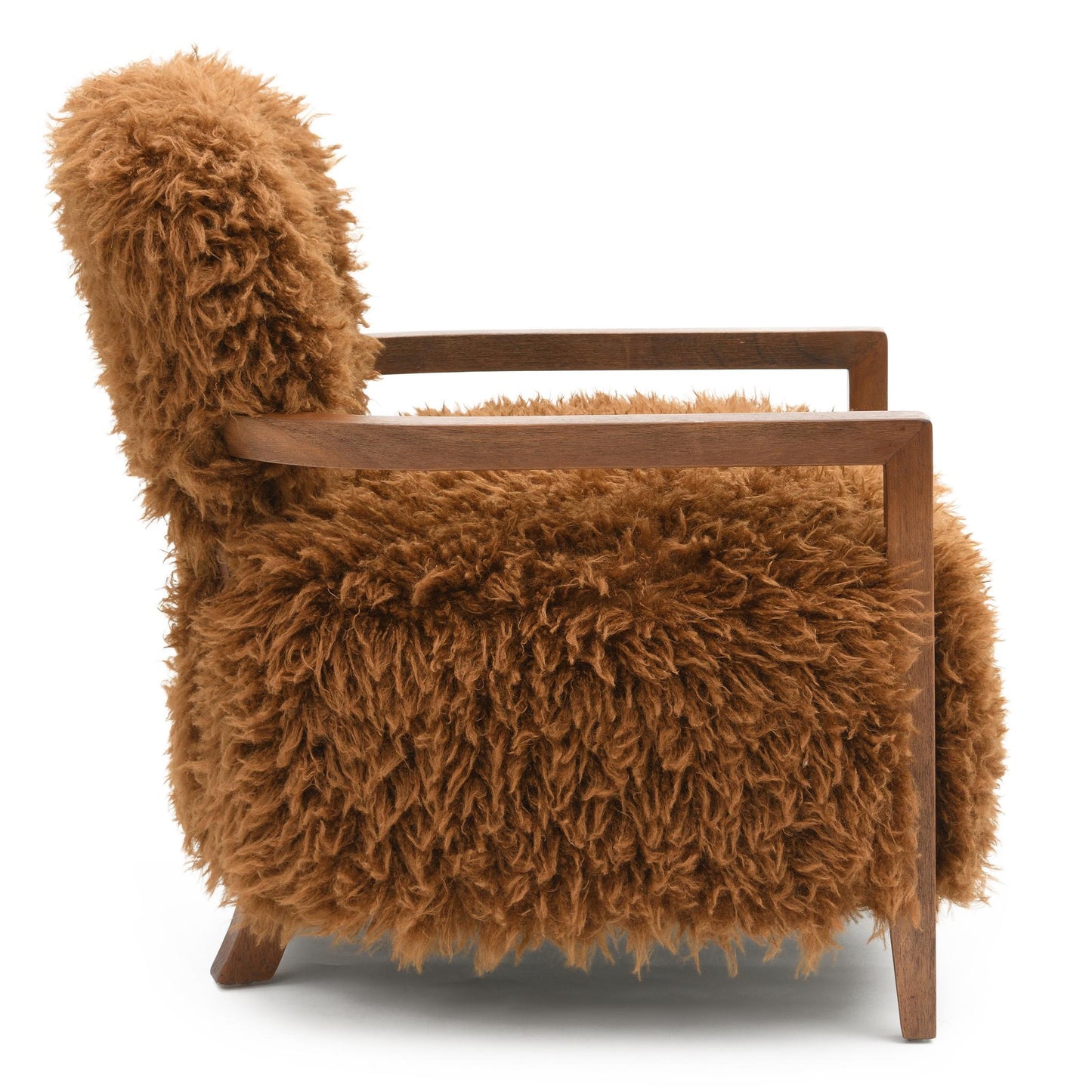 Contemporary Yeti Accent Chair – Ultra Soft Faux Fur, Dark Walnut Wood Arms