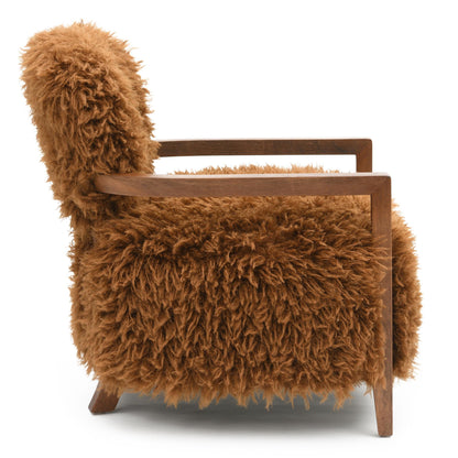 Contemporary Yeti Accent Chair – Ultra Soft Faux Fur, Dark Walnut Wood Arms