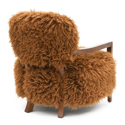 Contemporary Yeti Accent Chair – Ultra Soft Faux Fur, Dark Walnut Wood Arms
