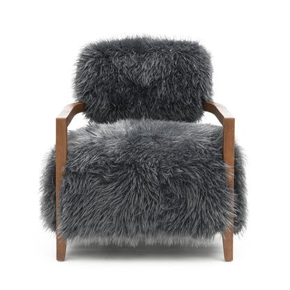 Contemporary Yeti Accent Chair – Ultra Soft Faux Fur, Dark Walnut Wood Arms