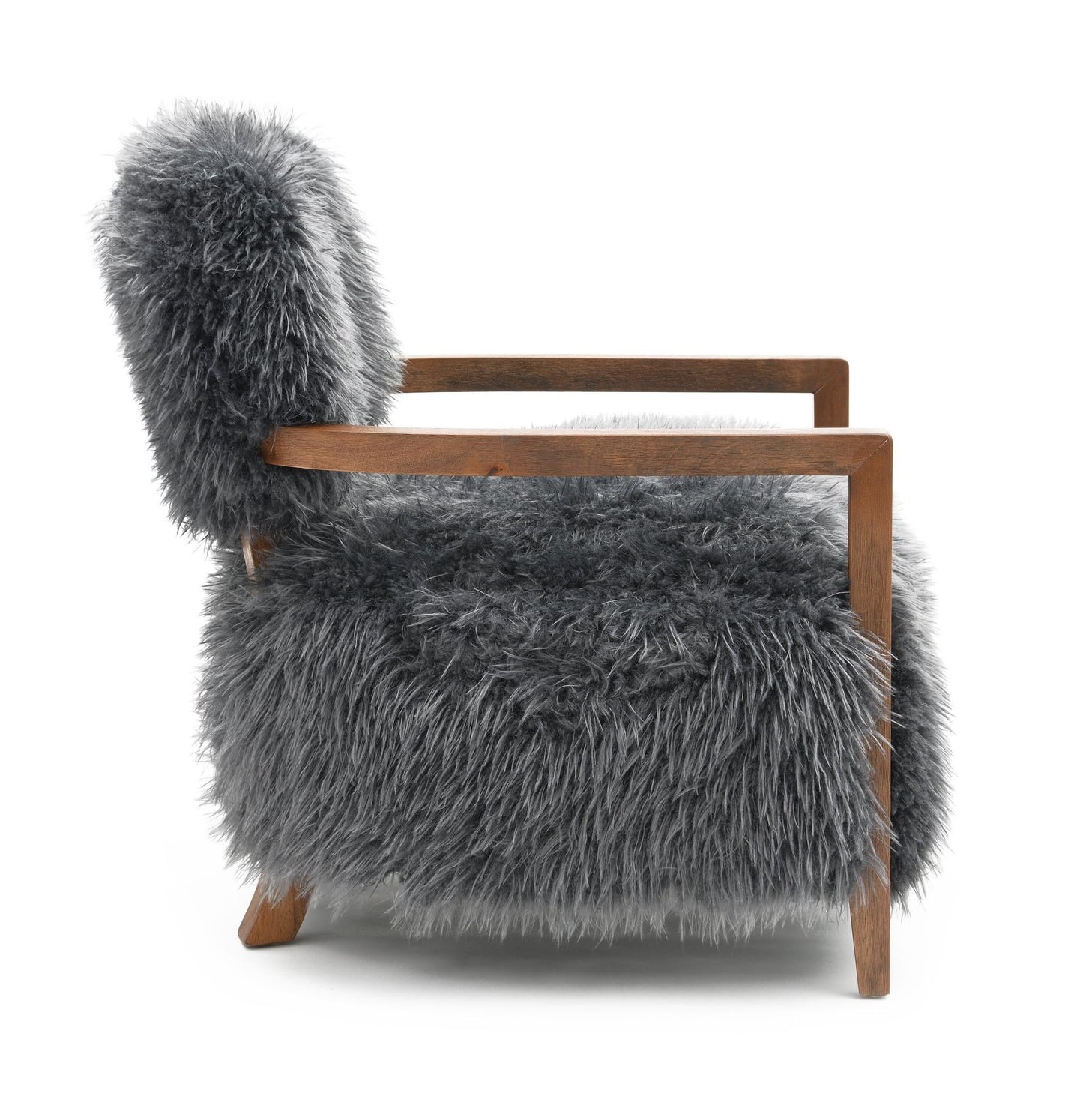 Contemporary Yeti Accent Chair – Ultra Soft Faux Fur, Dark Walnut Wood Arms
