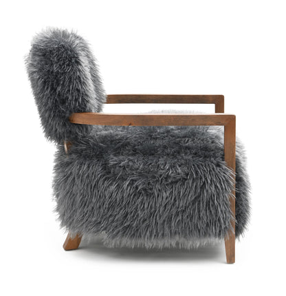 Contemporary Yeti Accent Chair – Ultra Soft Faux Fur, Dark Walnut Wood Arms