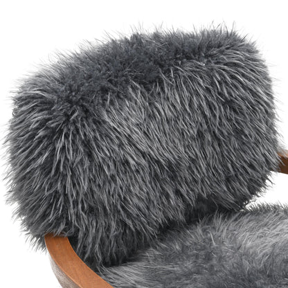 Contemporary Yeti Accent Chair – Ultra Soft Faux Fur, Dark Walnut Wood Arms