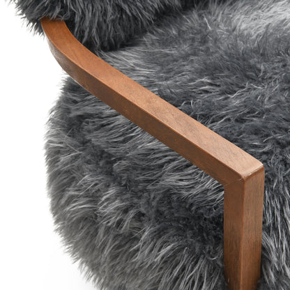 Contemporary Yeti Accent Chair – Ultra Soft Faux Fur, Dark Walnut Wood Arms