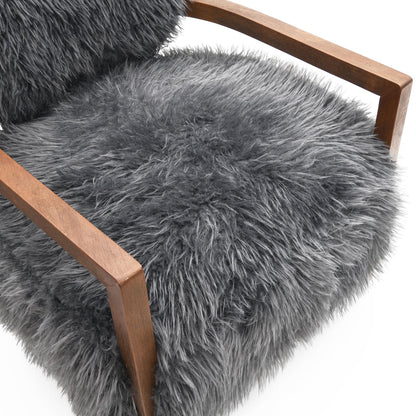 Contemporary Yeti Accent Chair – Ultra Soft Faux Fur, Dark Walnut Wood Arms
