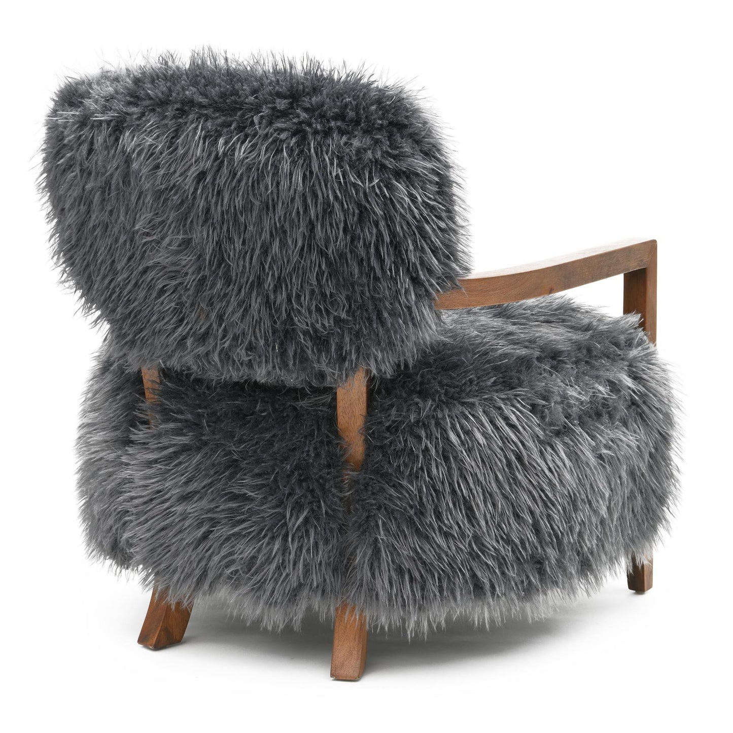 Contemporary Yeti Accent Chair – Ultra Soft Faux Fur, Dark Walnut Wood Arms
