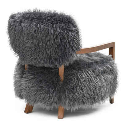 Contemporary Yeti Accent Chair – Ultra Soft Faux Fur, Dark Walnut Wood Arms