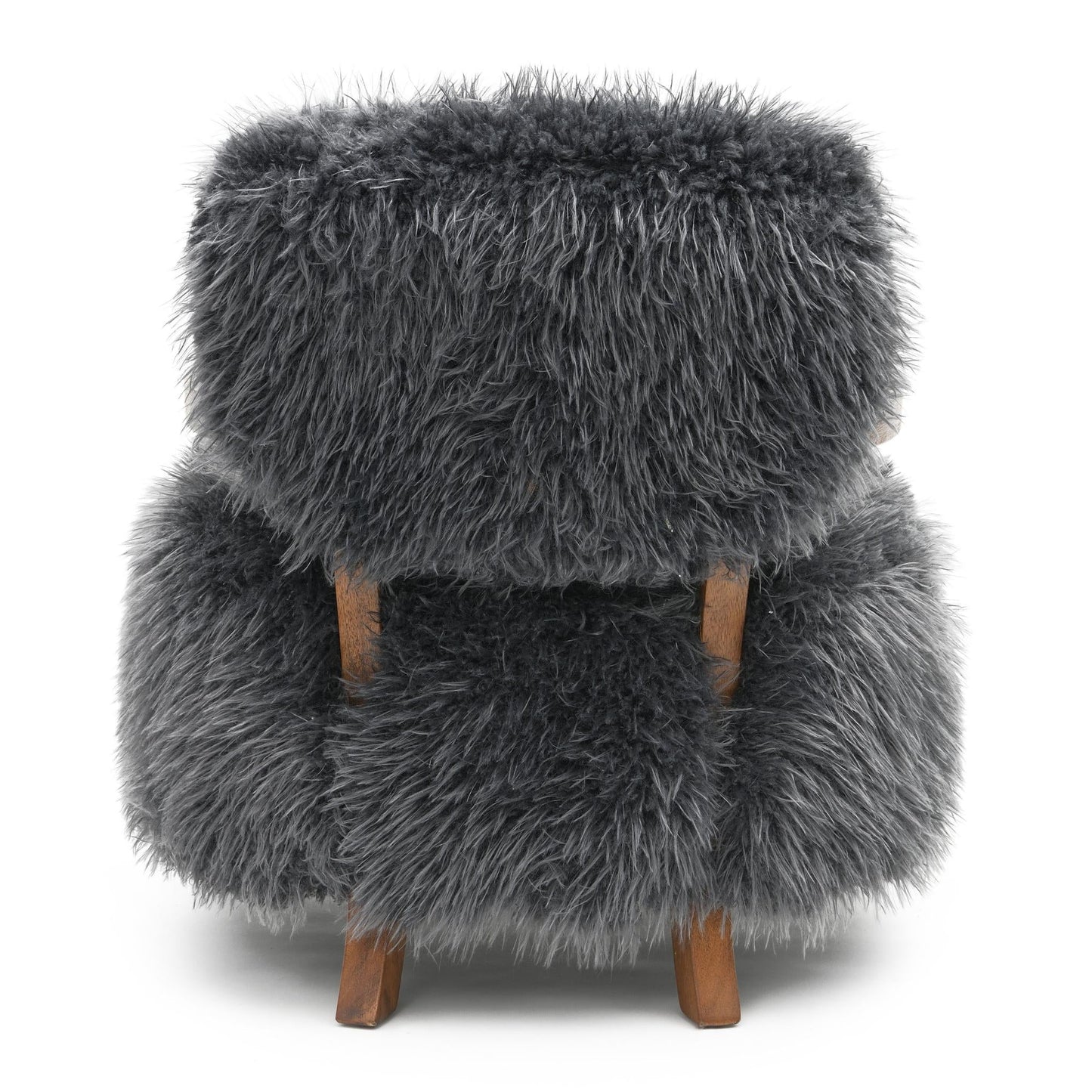 Contemporary Yeti Accent Chair – Ultra Soft Faux Fur, Dark Walnut Wood Arms