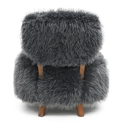 Contemporary Yeti Accent Chair – Ultra Soft Faux Fur, Dark Walnut Wood Arms