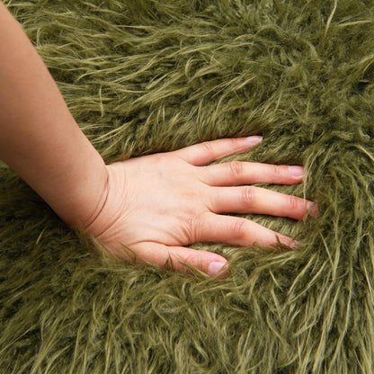 Contemporary Yeti Accent Chair – Ultra Soft Faux Fur, Dark Walnut Wood Arms